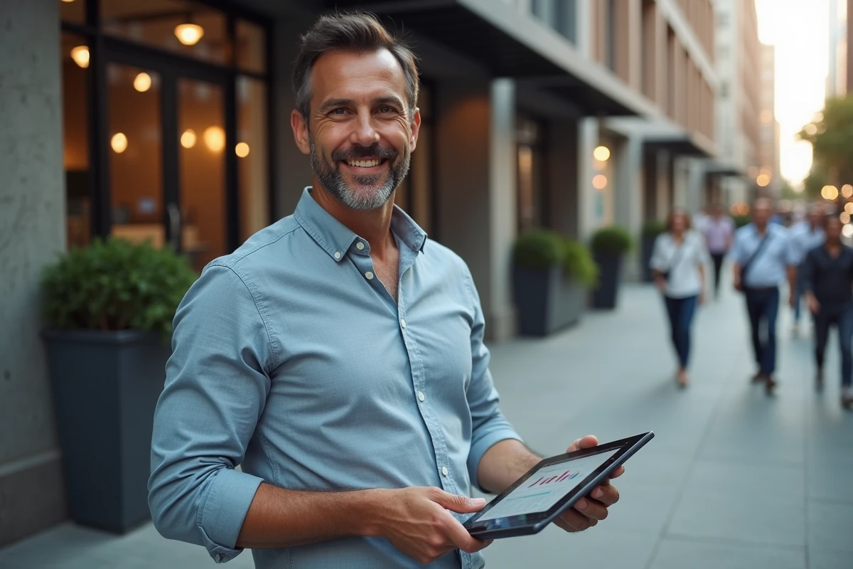 Homme entrepreneur dans un espace de coworking extérieur