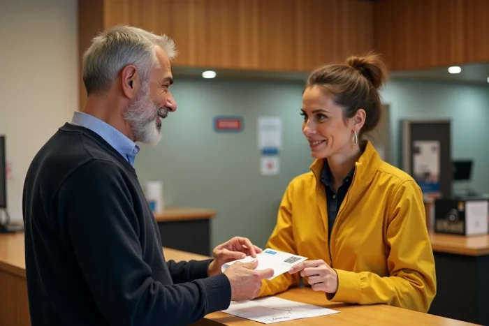 Homme envoyant sa demande de notification de retraite Agirc-Arrco par courrier au bureau de poste