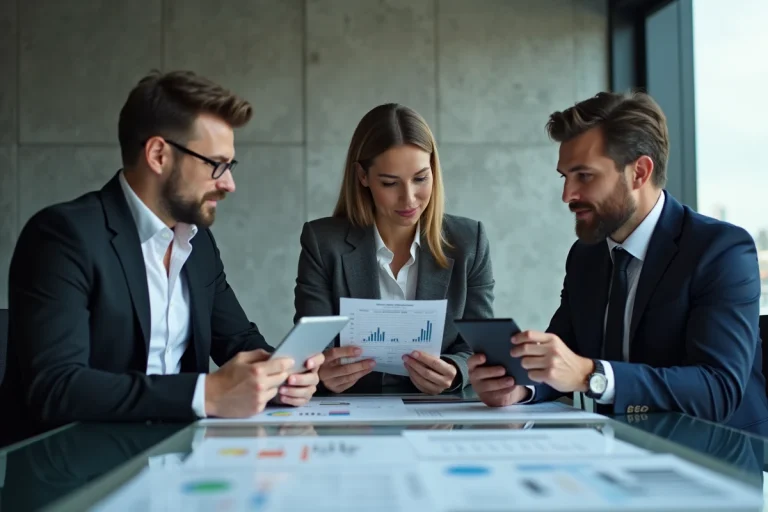 Groupe de professionnels discutant d'un workflow digital