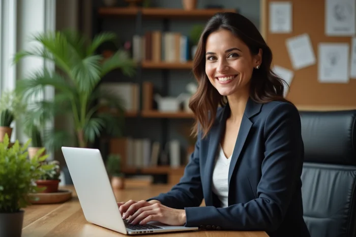 Femme confiante travaillant dans un bureau à domicile