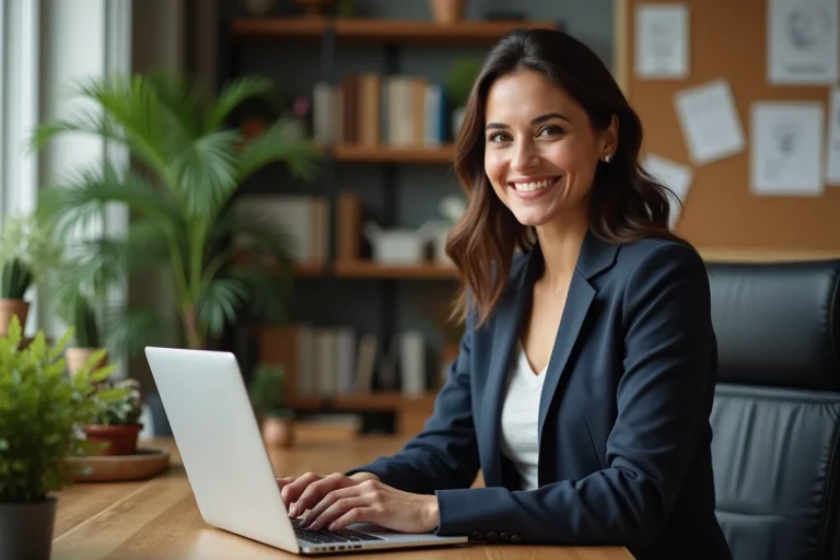 Femme confiante travaillant dans un bureau à domicile