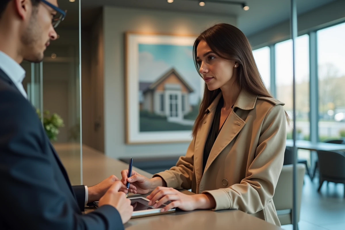 Jeune femme signant un document numérique à la banque