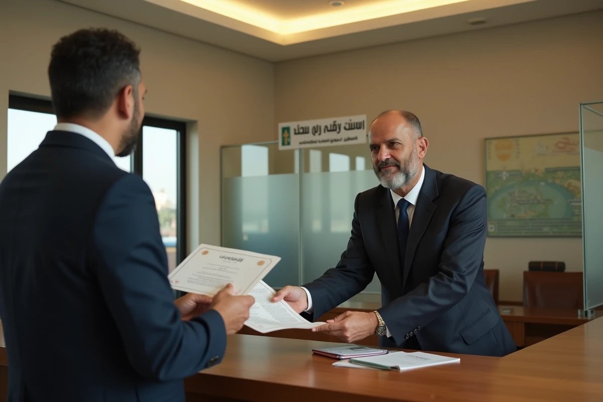 Homme algérien remettant un certificat dans un bureau officiel