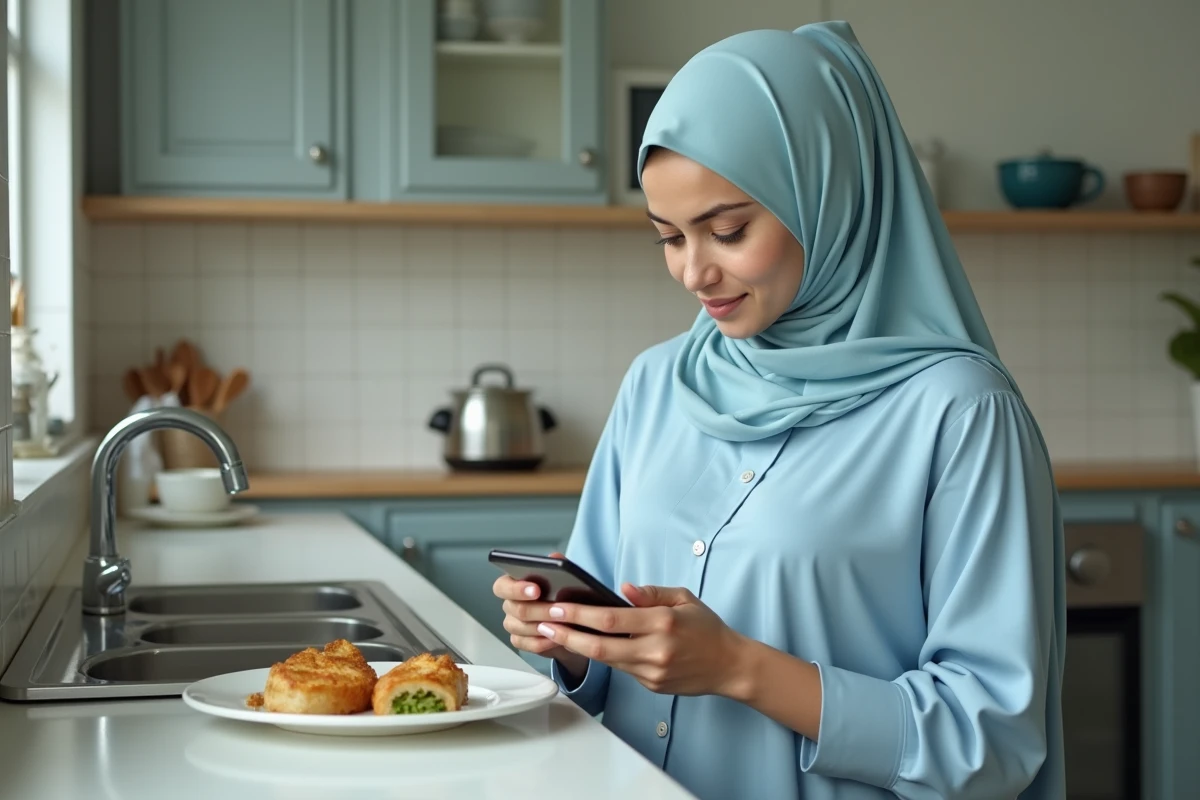 Jeune femme musulmane vérifiant l