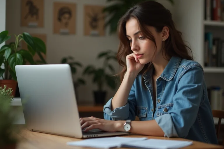 Jeune femme créative utilisant son ordinateur portable dans un espace de travail moderne