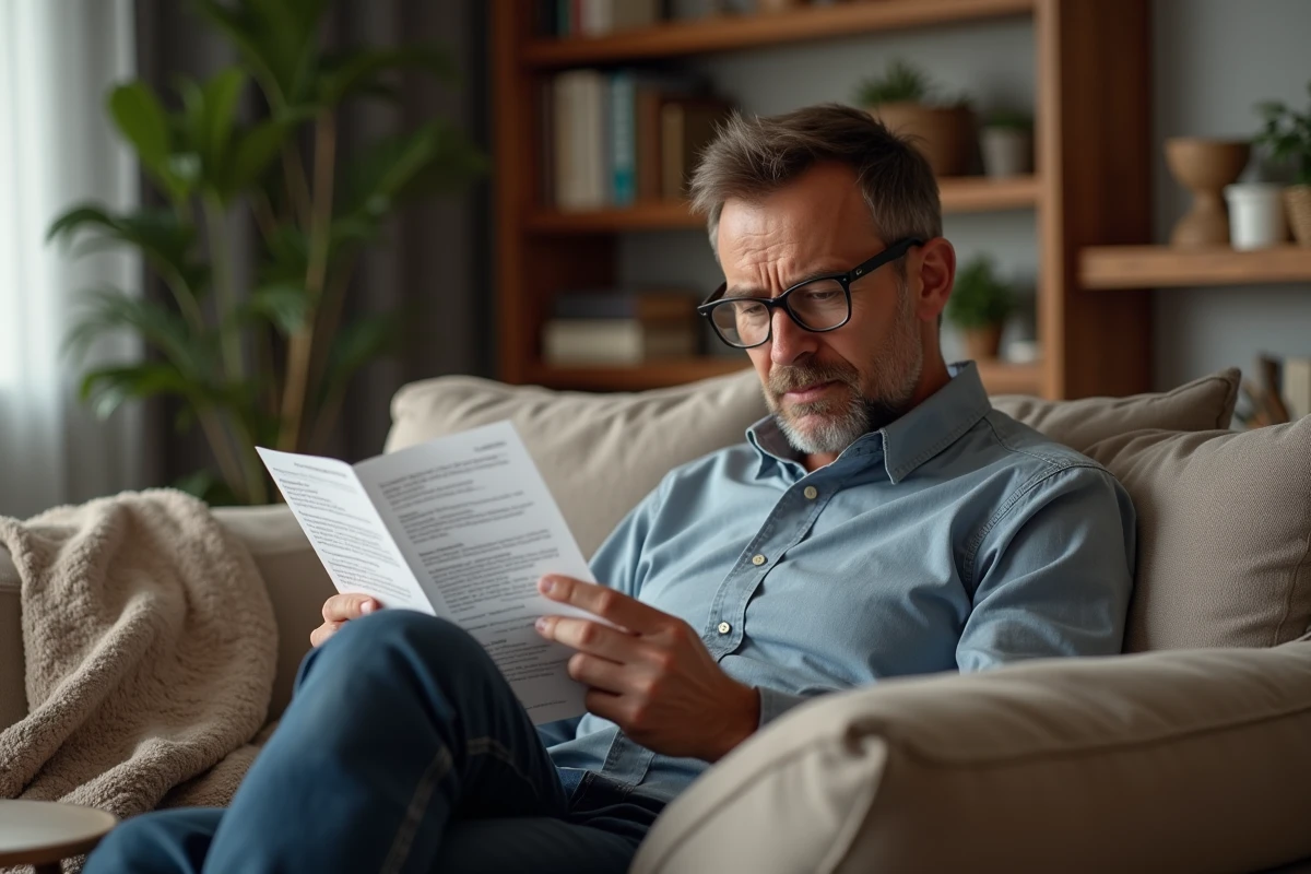 Homme lisant un pamphlet médical sur les phlebolithes pelviens