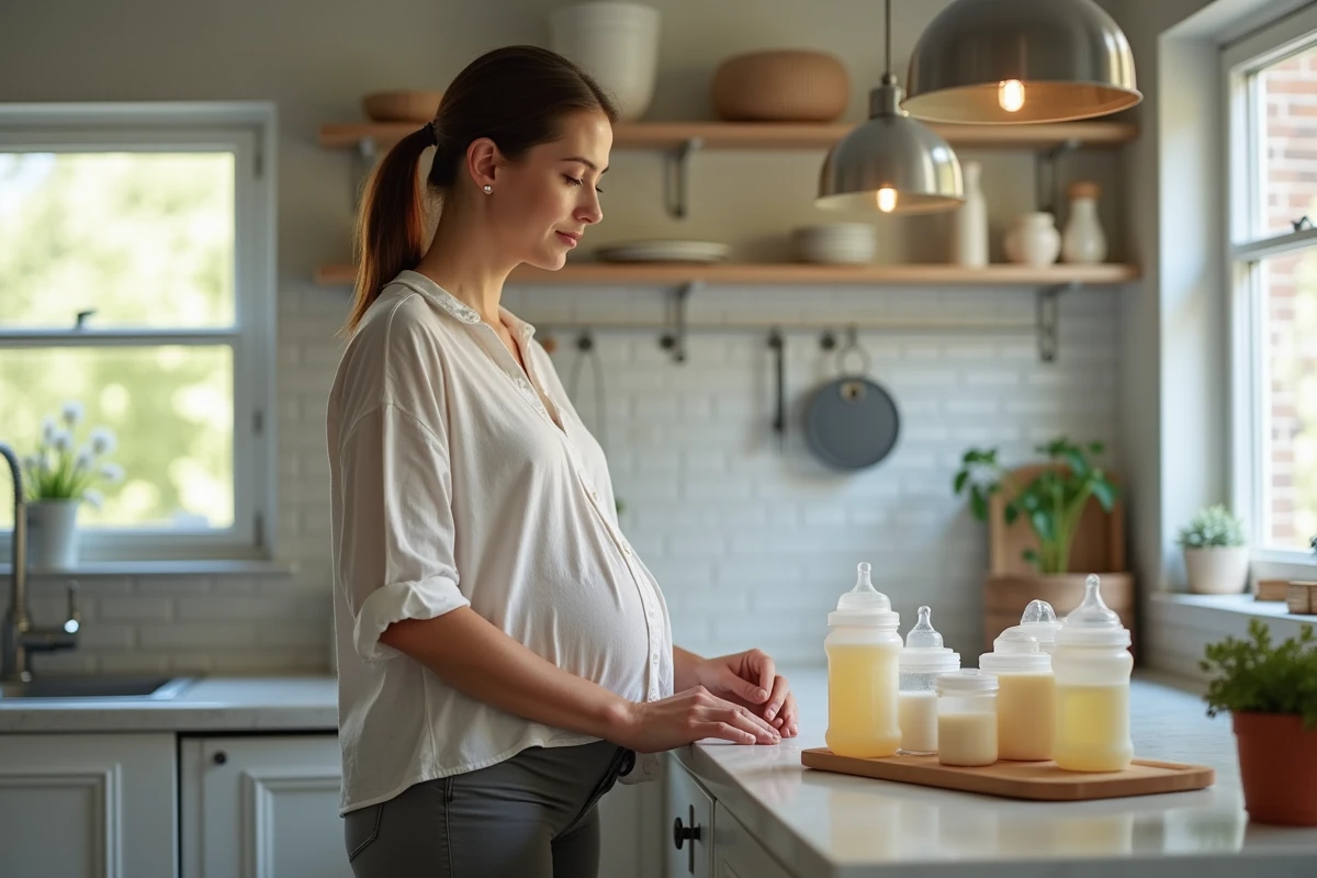 Maman organise des biberons dans la cuisine