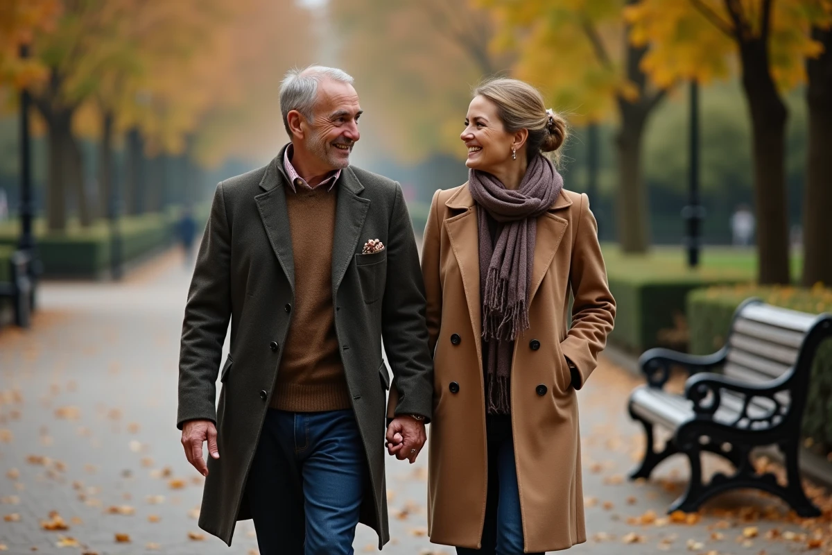 Couple se promenant dans un parc parisien en automne